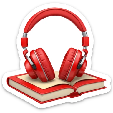 Red headphones laying on a closed red book emoji sticker