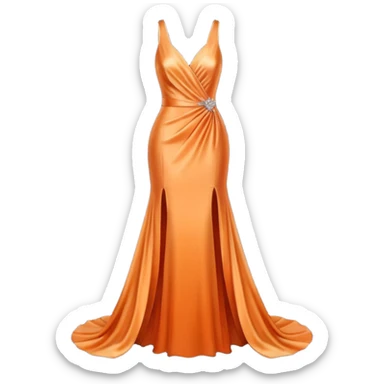 realistic isolated long slim pastel orange formal party satin dress with gradient shiny sparkling dark orange sticker