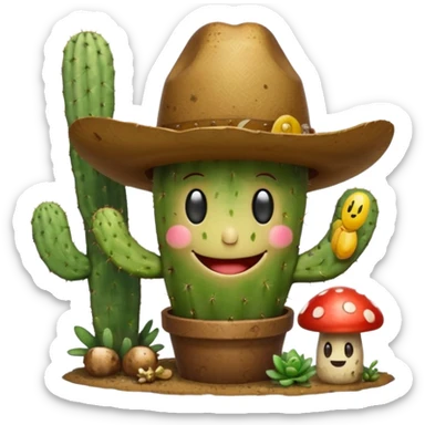 Make a cactus that has this smily face “😁” and a cowboy hat and holding shrooms sticker