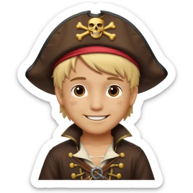 light brown hispanic boy with blond hair that is dressed as a pirate sticker