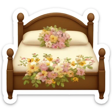 Vintage cozy bed with flower design sticker