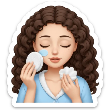 girl brunette with long curly hair getting a deep facial cleansing eyes closed sticker