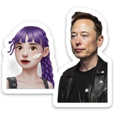Grimes with drops of milk on face, elon musk smirking, duo sticker