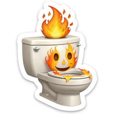 A smiling toilet with fire coming from its bowl sticker