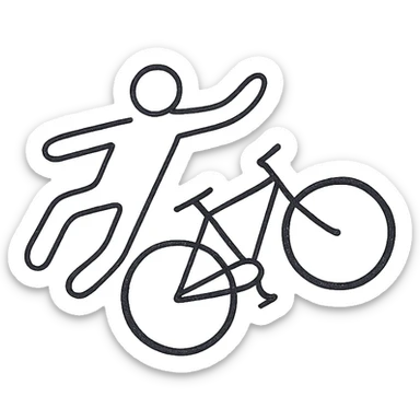 minimalistic all white figure falling beside a bicycle sticker