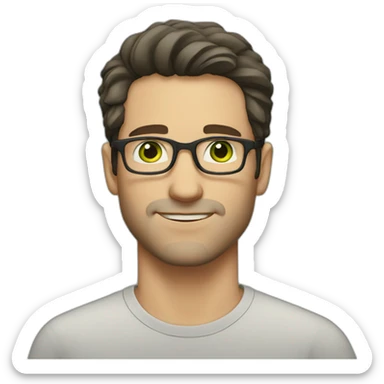 white man with glasses dark hair green eyes facial stubble sticker