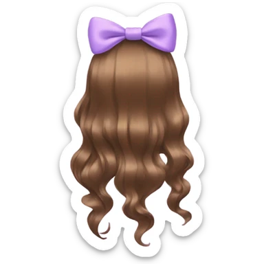 brown open hair from behind with a light purple bow sticker