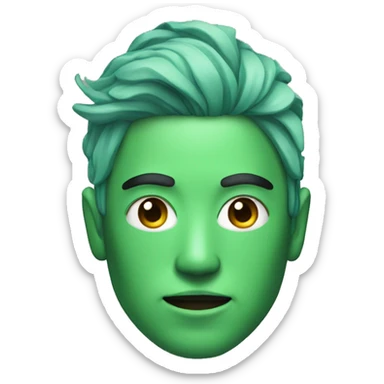 Head of Asian male cyborg with long green hair sticker