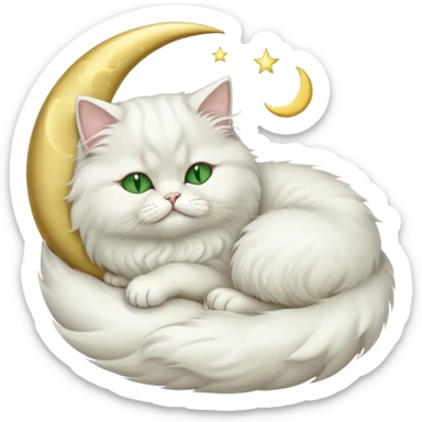 White Persian cat with green eyes sleeping on crescent moon  sticker