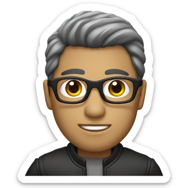 Persona con chaqueta gris, pelo negro, sin gafas, ojos negros, color de piel claro sticker