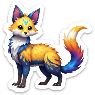 Epic Feral Rare Fantasy shiny cool fluffy Vernid-Trico-species-hybrid-animal by LiLaiRa, random markings, tufted tail, tufted ears, full body sticker