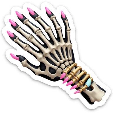 skeleton hand with long pink nails sticker
