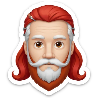 very white bearded and white mustached, red long haired, wearing ear accessories sticker