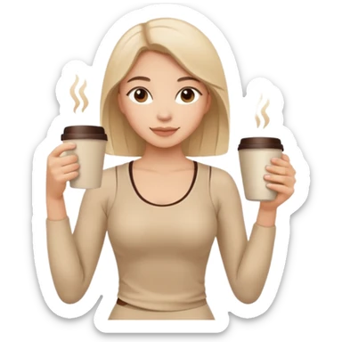 Girl in beige Pilates style holding coffee in her hands sticker