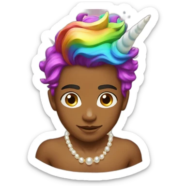posh-muscle-boy-with-pearl-necklace-and-rainbow-unicorn-hair-in-golden-bathtub sticker