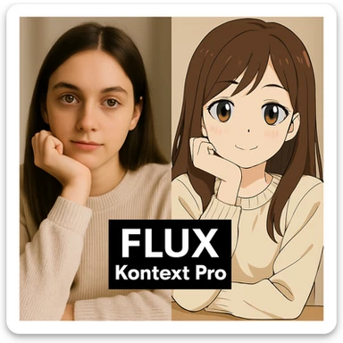 replace the logo with the text of "FLUX kontext pro" without black background just text, keep everything else same sticker