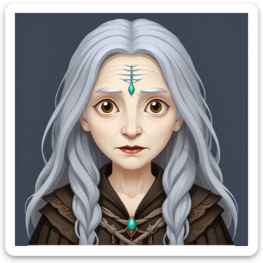 Baba Yaga sorceress woman with long wild hair, forest background sticker