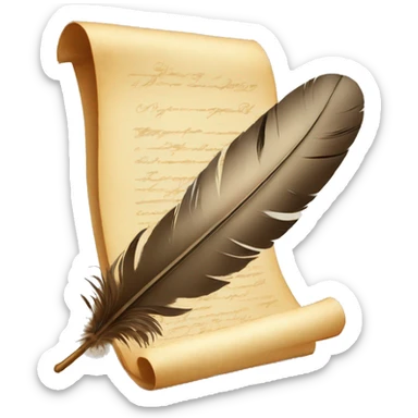 a feather quill and an open SCROLL sticker