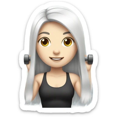 Pale girl with long black hair lifting weights sticker