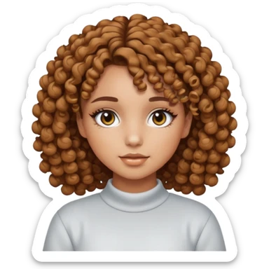 a light tanned girl with curly short length brown hair, black eyes, with y2k light color palette makeup and y2k outfit sticker