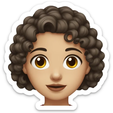 syrian girl, really dark brown hair, curly hair, dark brown eyes, pale, red lips. sticker