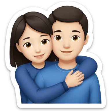 Asian girl hugging white brunette boy sticker