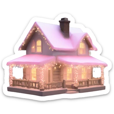 cottage with pretty light pink Christmas lights  sticker
