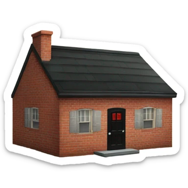 One story Small red brick house with black roof with a red door and one window  sticker