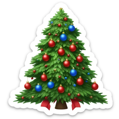 Big natural Christmas tree with red and blue decorations  sticker