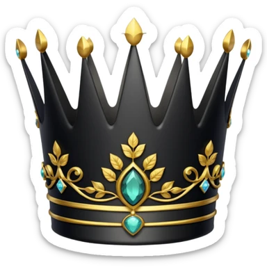 eine schwarze krone mit ein wenigen verzirten goldblätter edelsteine sticker