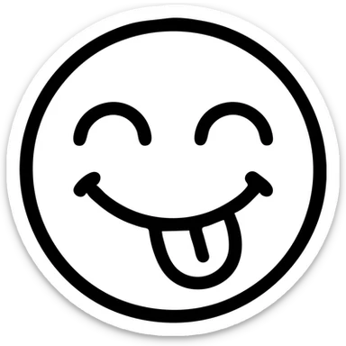 Make the tongue bend upward and reach the upper lip, keeping the eyes squeezed shut in excitement and the mouth open in a wide smile, icon style with no background. sticker