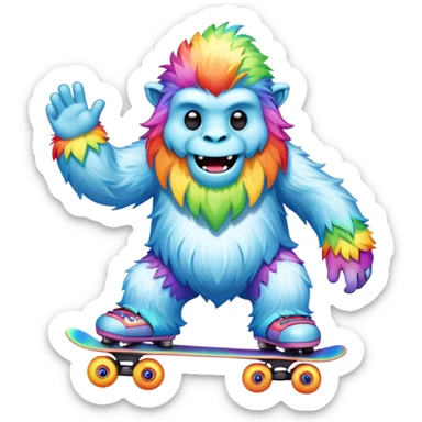 a skating rainbow yeti  sticker