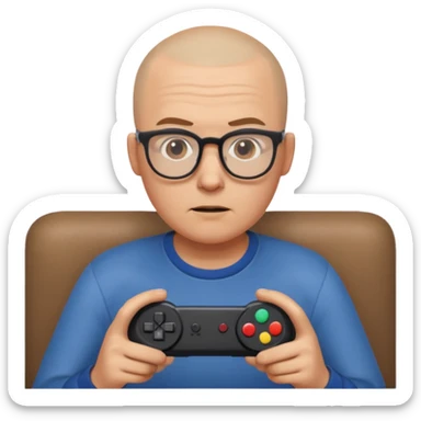 Homme qui joue à la console avec des lunettes et crâne raser sticker