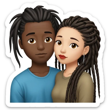 Half bold Asian girl kissing black guy with dreads sticker