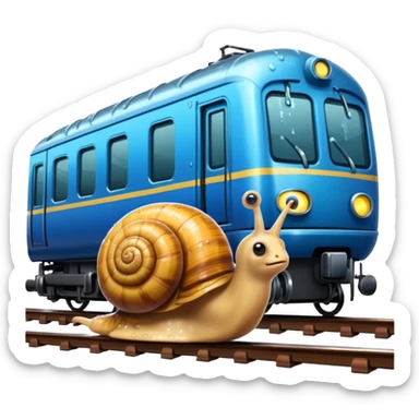 snail under the rain next to the train sticker