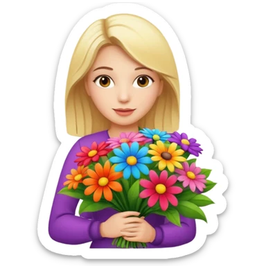 blonde woman with big bouquet of flowers sticker