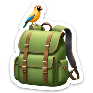 Icon for Ecotourism: lightweight hiking backpack and a scenic landscape with lush green forests, a waterfall, and wildlife, such as birds or animals in background. Transparent background. sticker