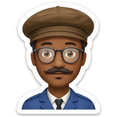 A black man with a mustache, wearing glasses, and a beret tilted to the right. sticker