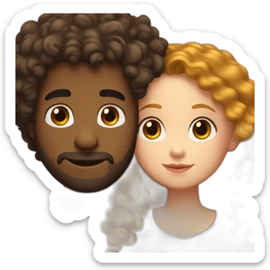 Mixed-raced man with frizzy hair hugging a white girl with curly hair sticker