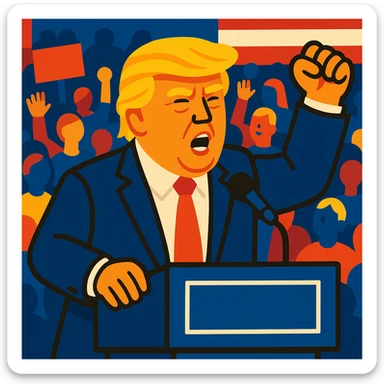Donald Trump speaking at a rally sticker