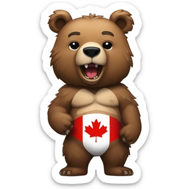 Grizzly bear with Canadian flag tatoos sticker