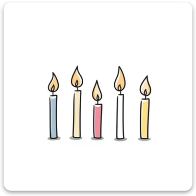 a group of candles of different heights, some lit with gentle flames, in pastel colors dd9fb0 ffc6d3 a3bfc9 c4bee2 f1b091, detailed hand-drawn doodle style sticker
