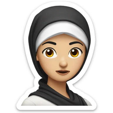 russian/Asian woman with black hair and arab headscarf looking disapproving and mad sticker