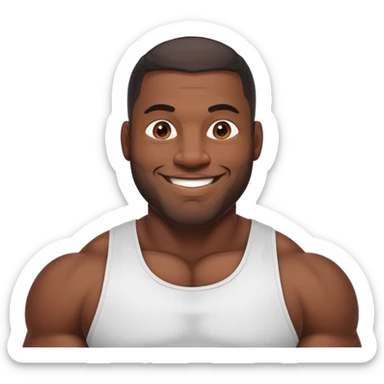 A large, muscular black man with a friendly smile sticker