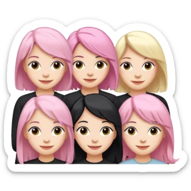 Girlfriend emoji - 5 white girlfriends, 1 with pale pink hair, 2 with black hair, 1 with medium blonde hair  sticker
