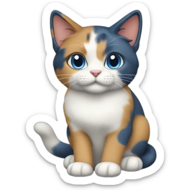 calico blue cat with blue left ear sticker