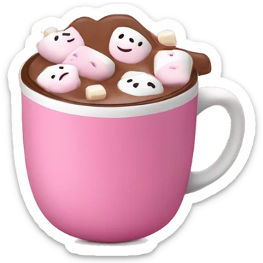 cute hot chocolate with a pink mug with marshmallows sticker