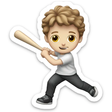 White boy with brown hair swinging bat  sticker