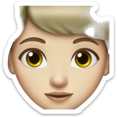 woman with brown hair and bangs and eyelashes and green eyes. pale skin sticker