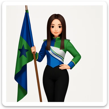 Change all yellow areas to green, keeping the blue areas blue. The flag and the uniform should now be green and blue instead of blue and yellow. Preserve the original style and pose, maintaining the look of the original image. sticker